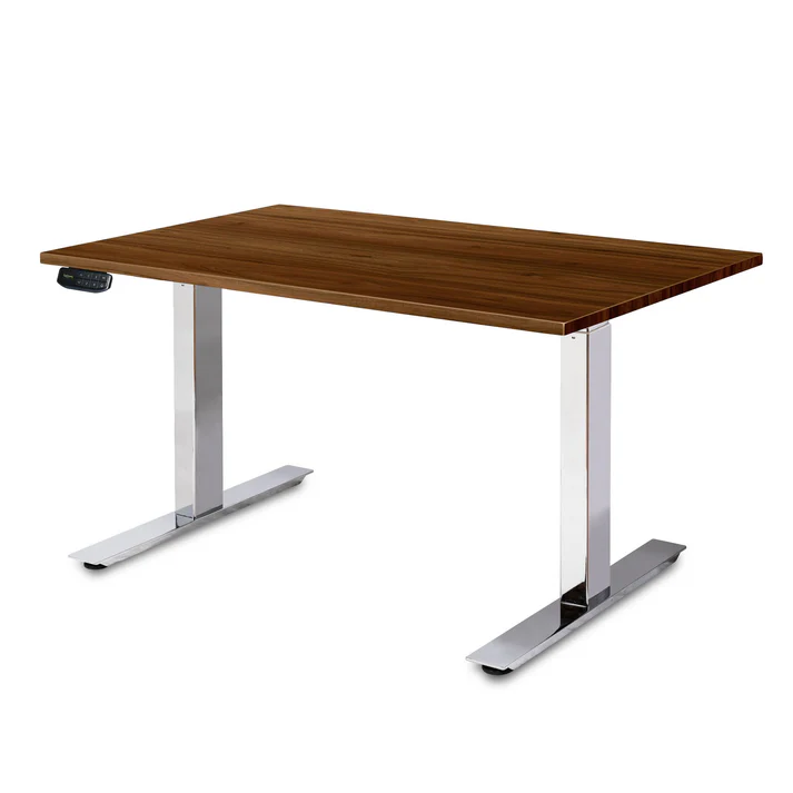 PP-C_120WalMel UpDown Pro+ desk, 1200mm with chrome frame and walnut melamine top.