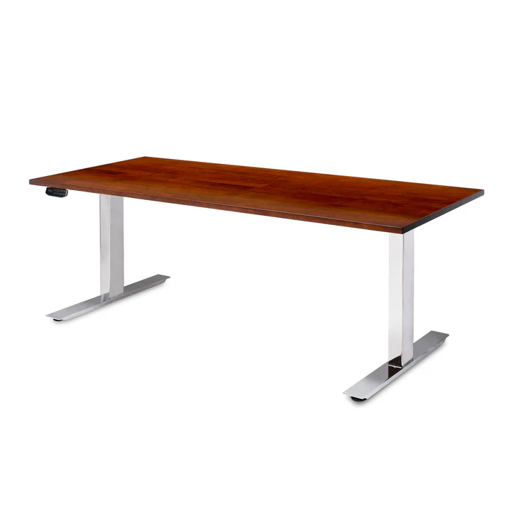 PP-C_180WalRub UpDown Pro+ sit stand desk, 1800mm with chrome frame and walnut rubberwood top.