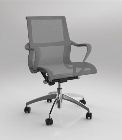 Scroll chair in grey with chrome base.
