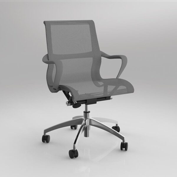 Scroll chair in grey with chrome base.