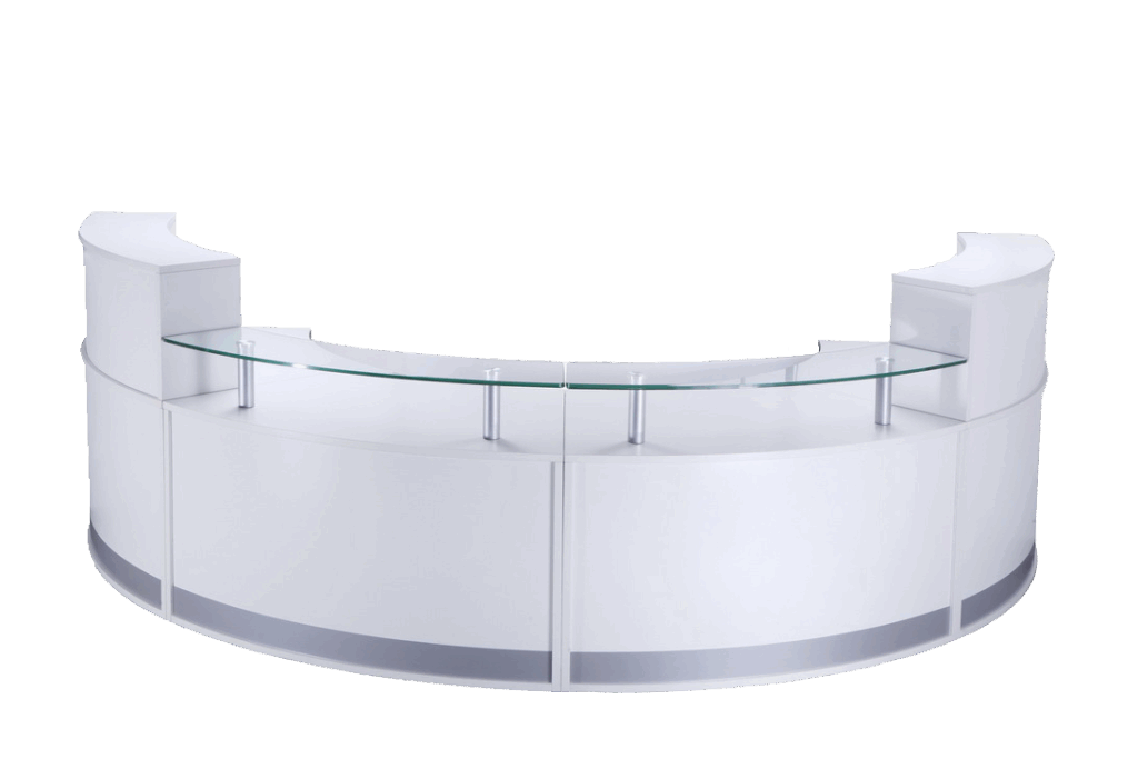 Modular reception counter in pieces.