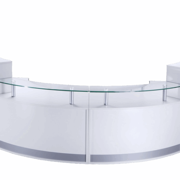 Modular reception counter in pieces.