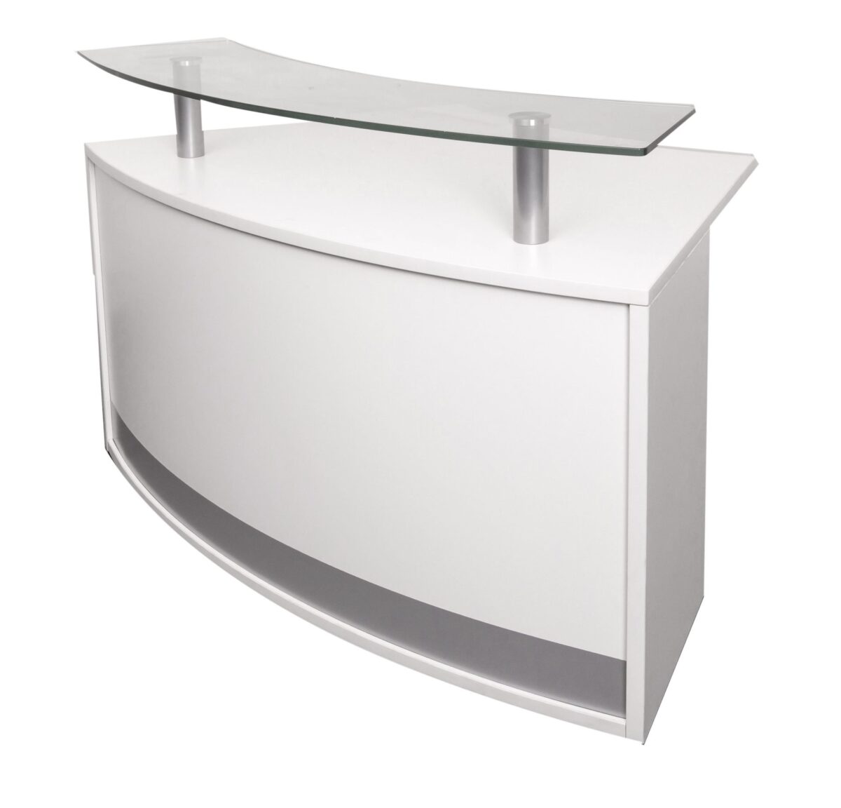 Modular reception counter low unit with glass shelf.