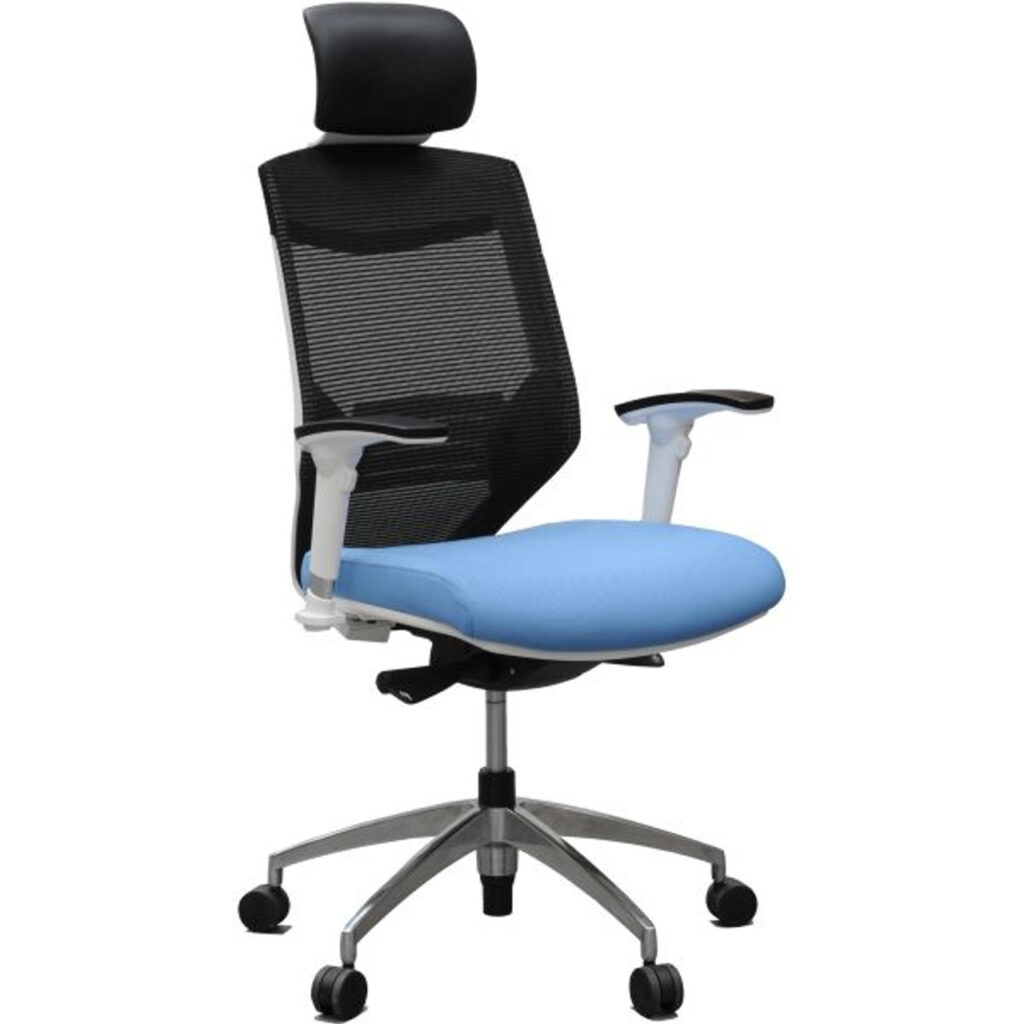Vogue executive office chair with blue seat.
