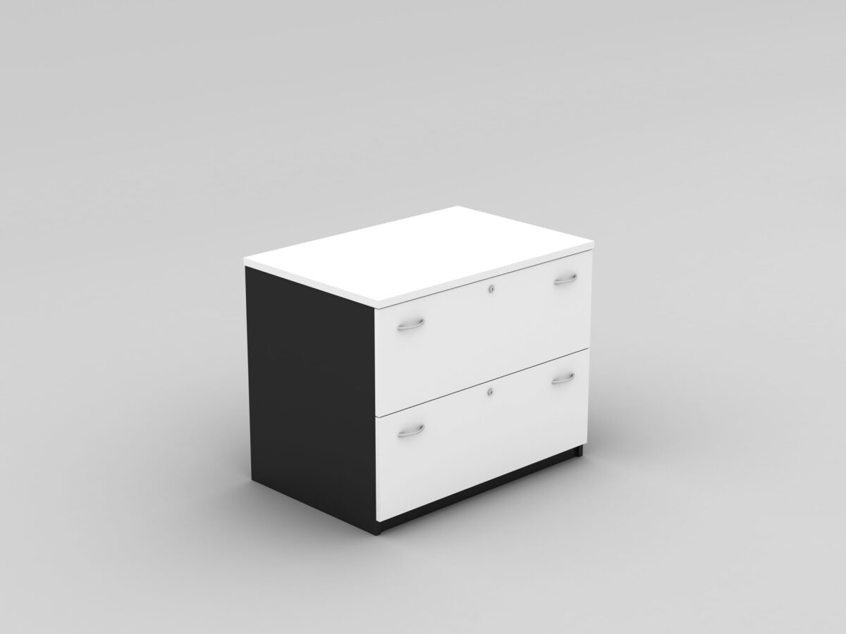 OM lateral filing cabinet in white/charcoal.