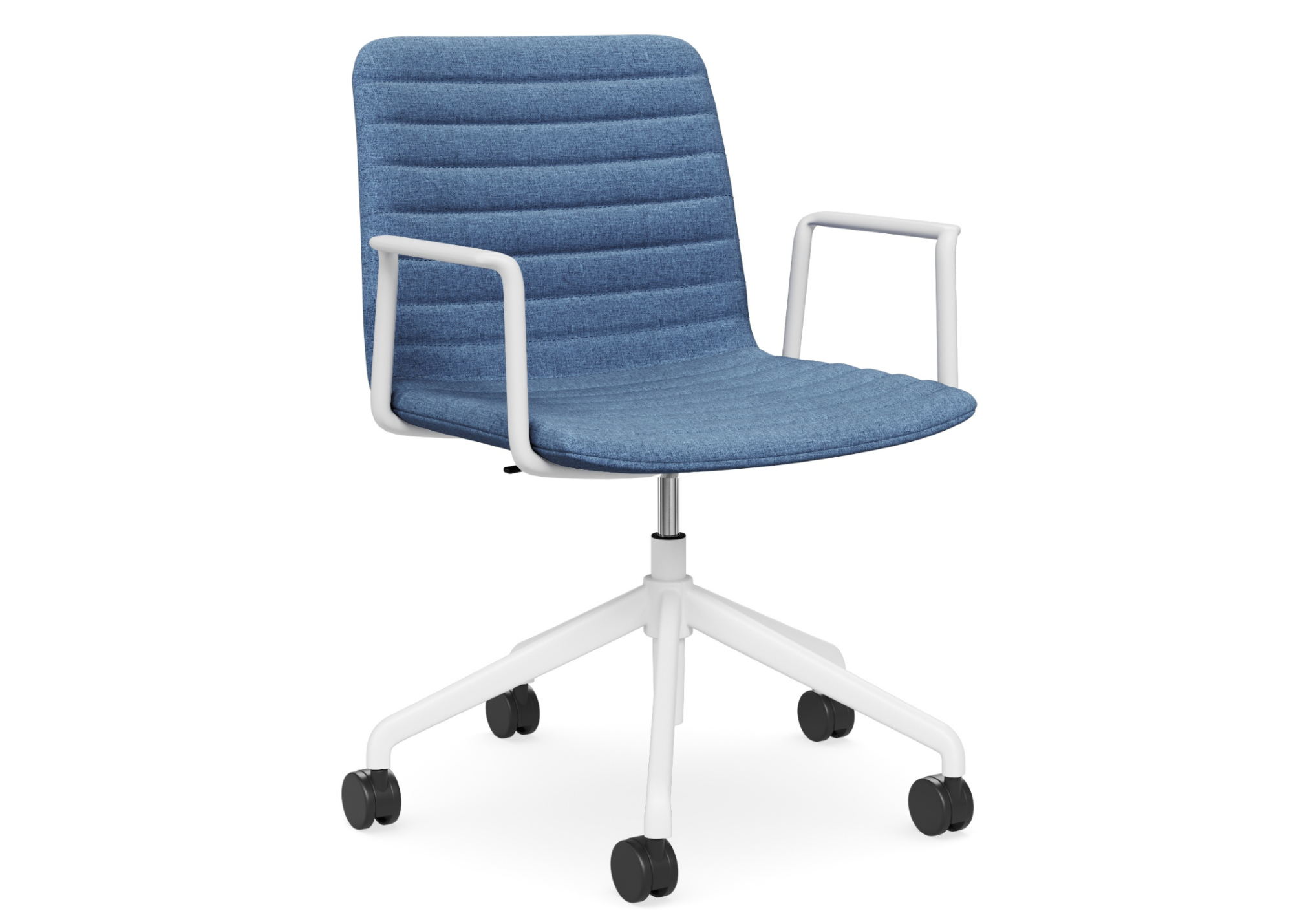 488-2000x1429 Nikola swivel chiar in blue with white frame and arms.