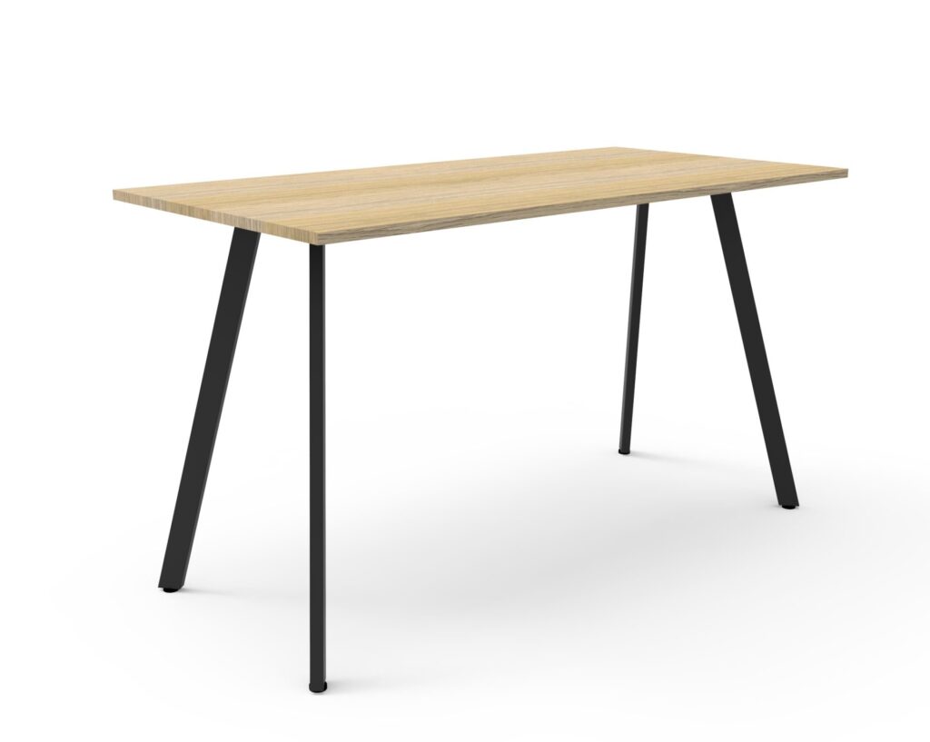 Eternity bar table with oak top and black base.