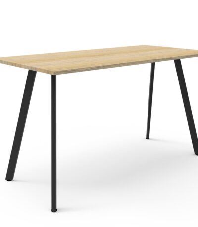 Eternity bar table with oak top and black base.