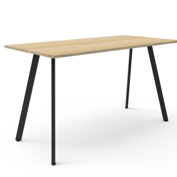 Eternity bar table with oak top and black base.