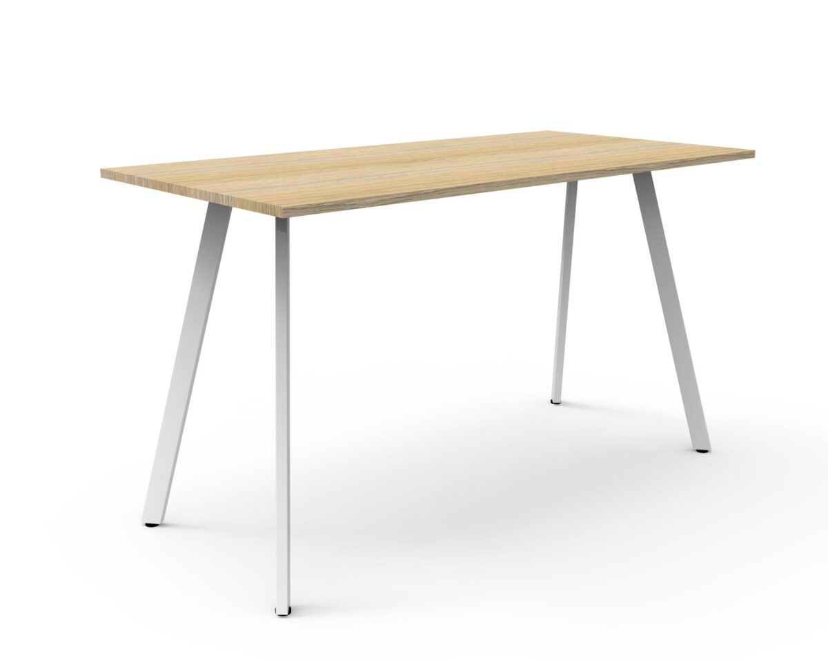 Eternity bar table with oak top and white legs.