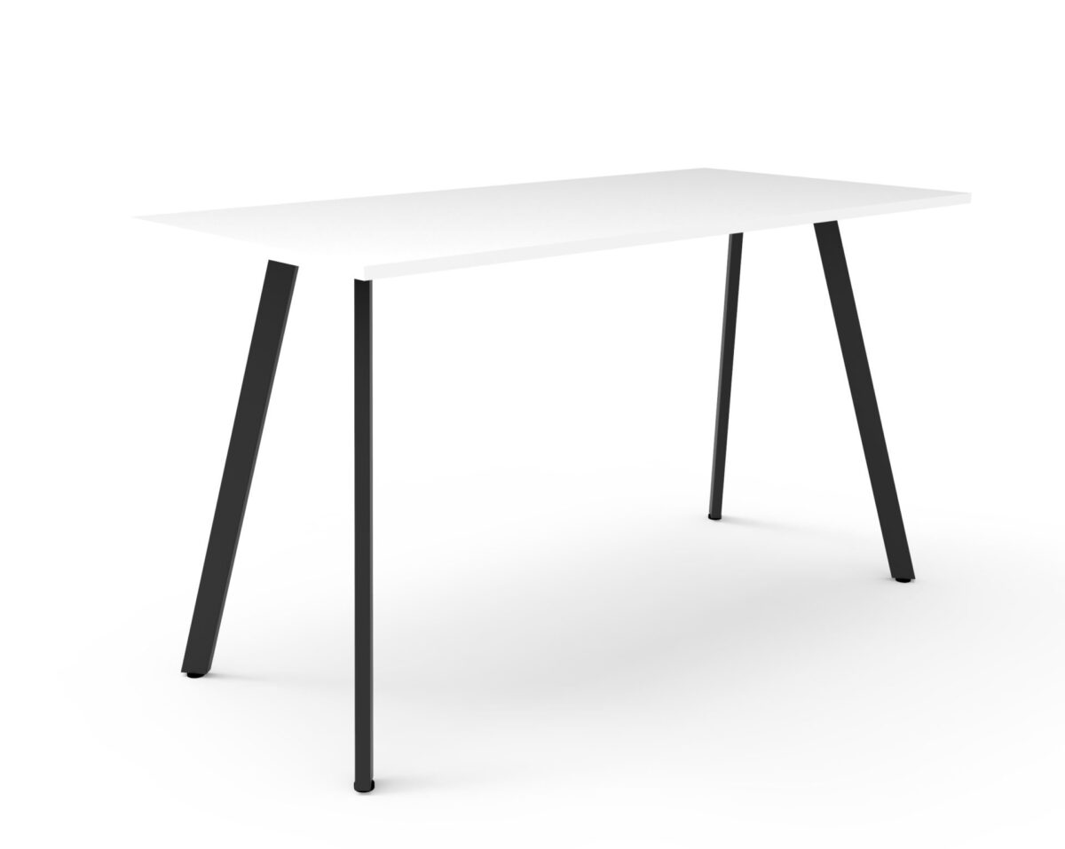 Eternity bar table with white top and black legs.