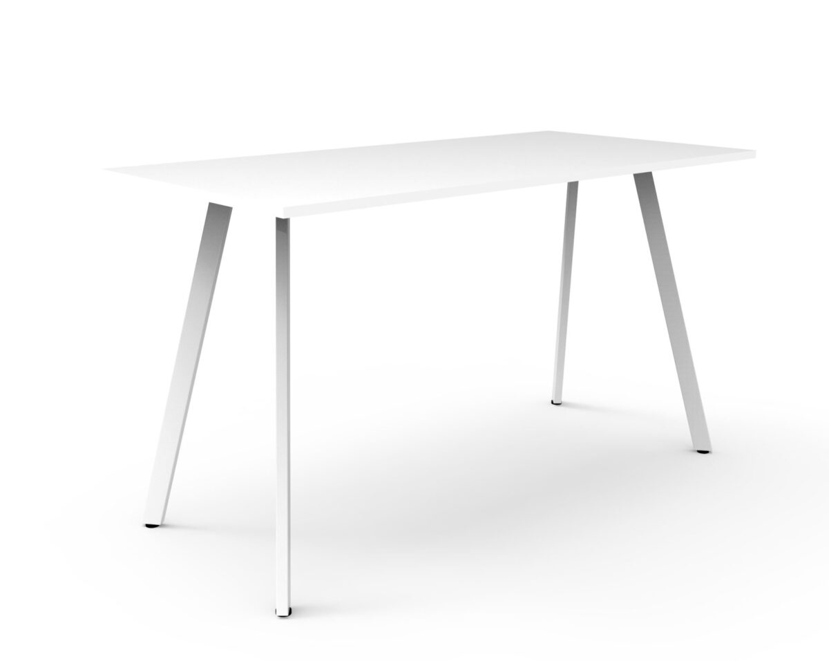 Eternity bar table with white top and white legs.