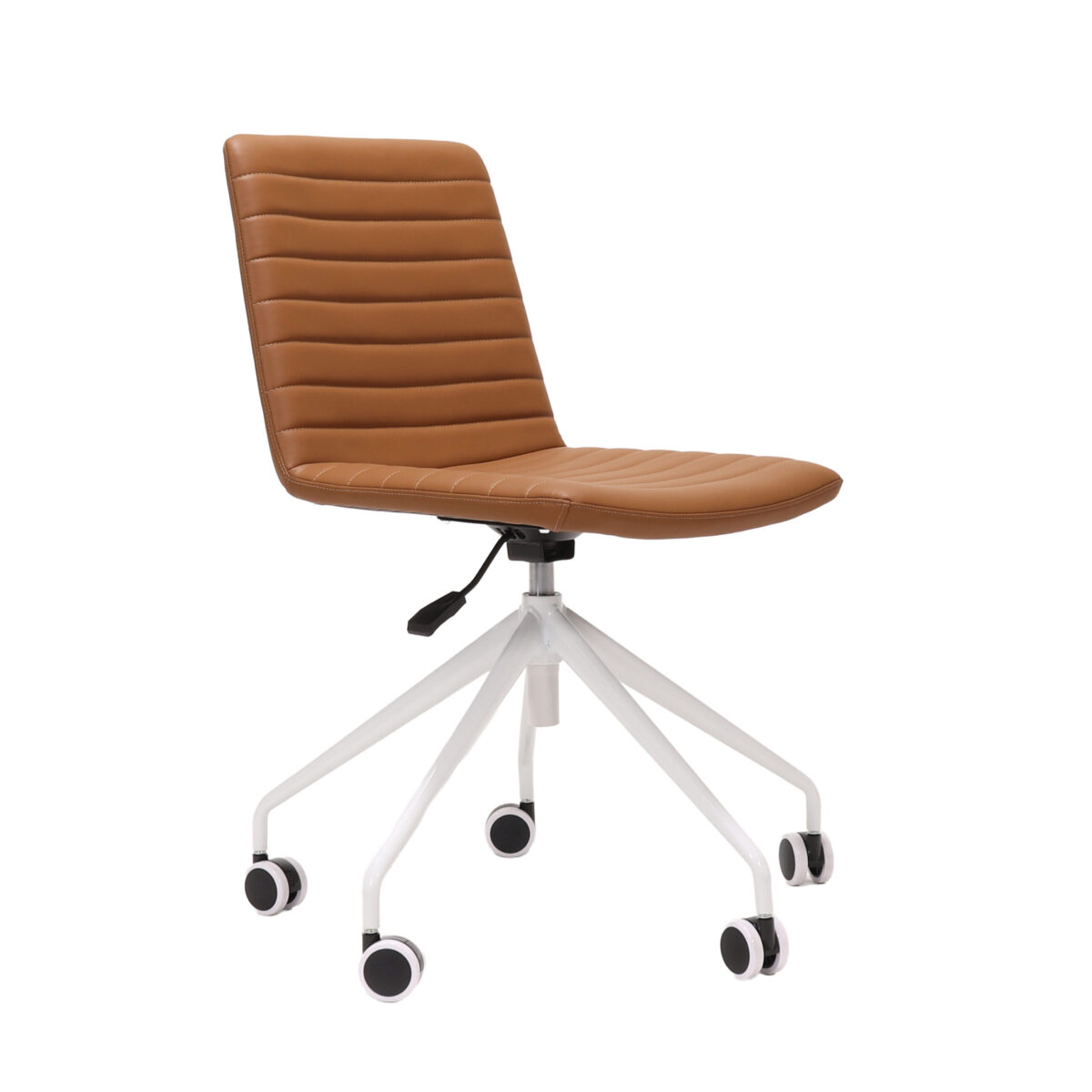 Pixel swivel chair in amber with white base.
