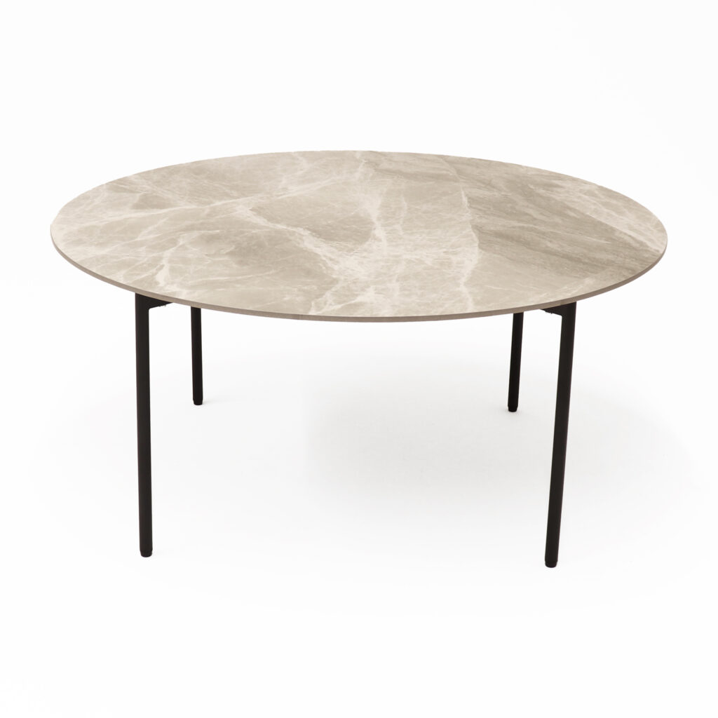 Nido large round coffee table with sintered stone top.