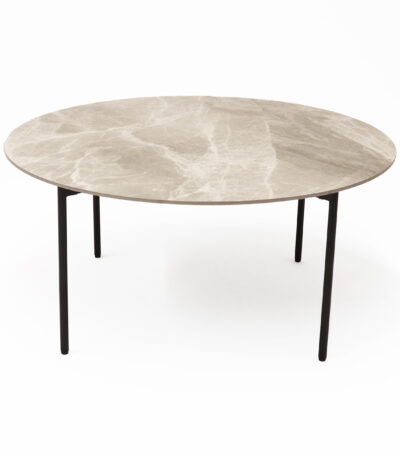 Nido large round coffee table with sintered stone top.