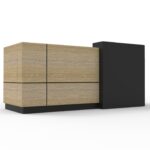 Sempre reception counter in natural oak and black.