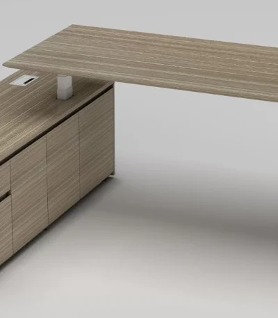 Kingston desk in tawnyline with lefthand return.