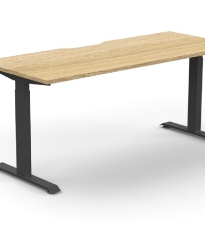 Boost Crank desk with oak top and black frame.