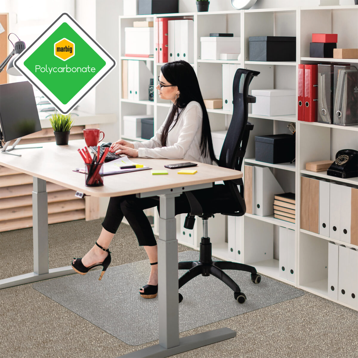 Marbig Rectangular Chair Mat - Dimpled For Carpet - Image 3