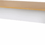 Logan slab end desk in oak and white.