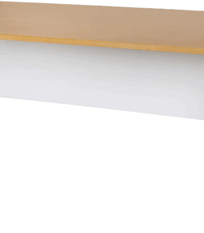 Logan slab end desk in oak and white.