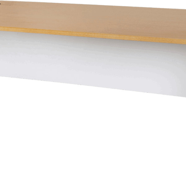 Logan slab end desk in oak and white.