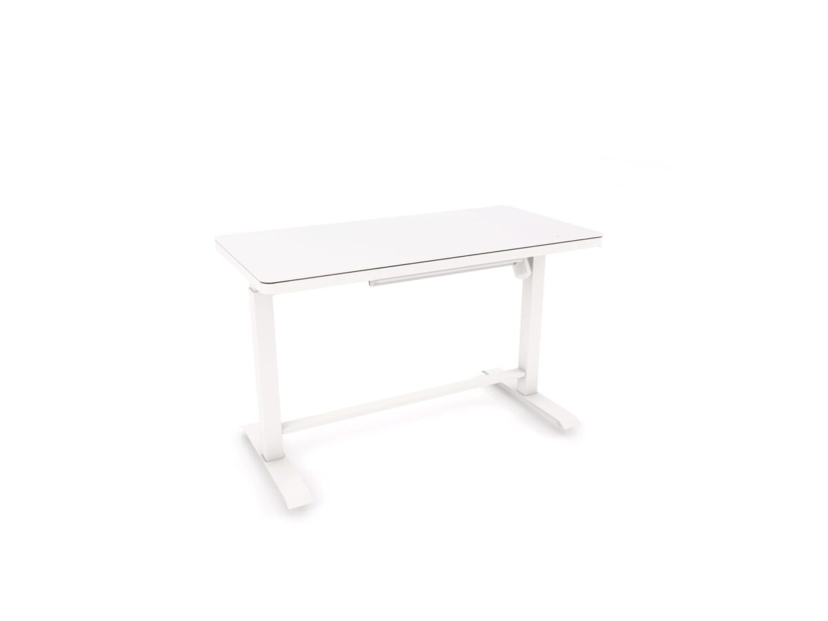 Leuxe sit stand electric desk in white.