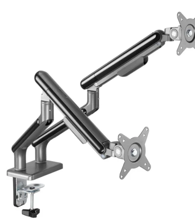 Neo slim dual monitor arm in space grey.