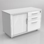 Axis mobile caddy with tambour and drawer insert.