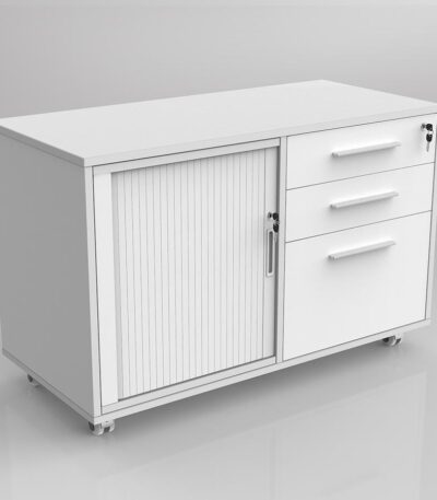 Axis mobile caddy with tambour and drawer insert.