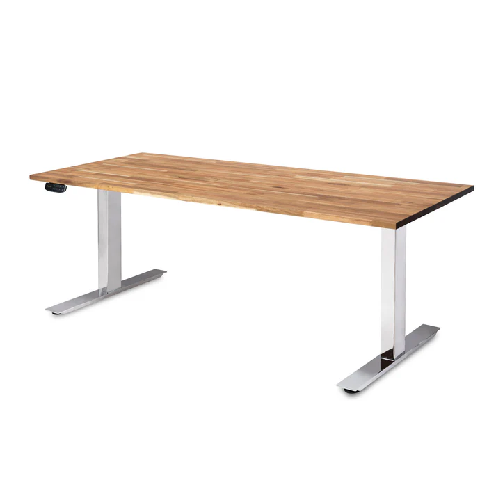 PP-C_180Acacia UpDown Pro+ sit stand desk, 1800mm with chrome frame and acacia top.