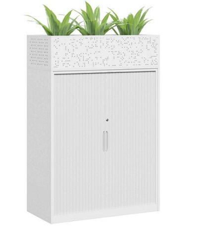 Lunar tambour unit, 900mm W white with planter box.