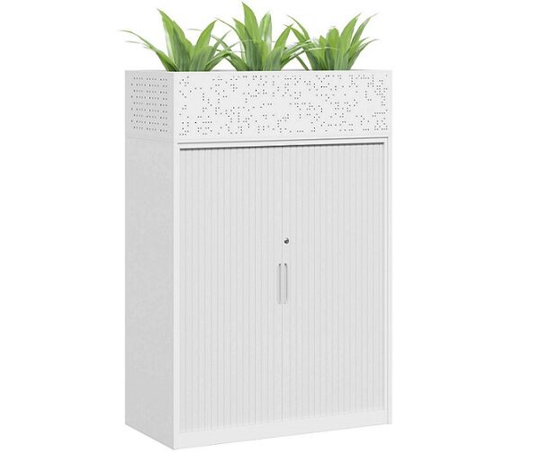 Lunar tambour unit, 900mm W white with planter box.