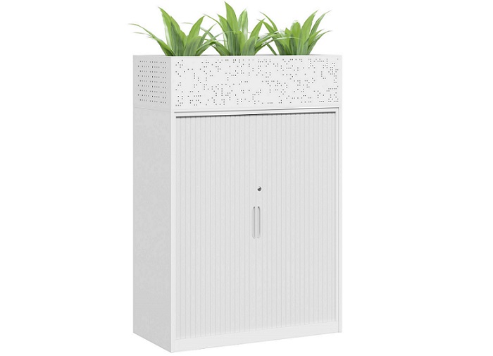 Lunar tambour unit, 900mm W white with planter box.