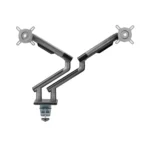 Slim dual monitor arm in space grey.