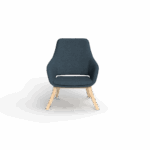 Elara lounge chair in steel blue with wood base.