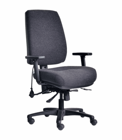 ErgoSelect Stride chair in black with arms.