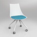 Luna meeting chair with white shell and ice blue seat.