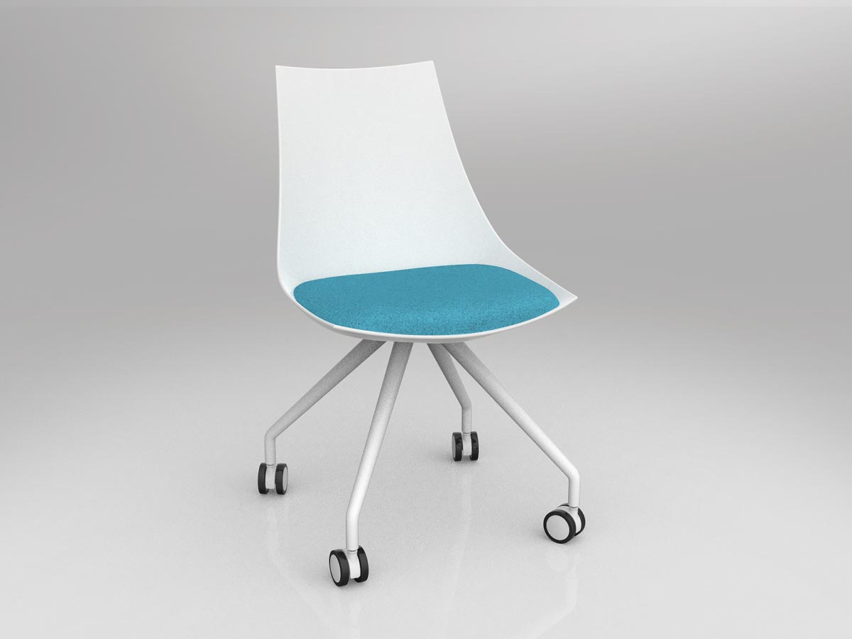MO-LUNAW-CAS-IC Luna meeting chair with white shell and ice blue seat.