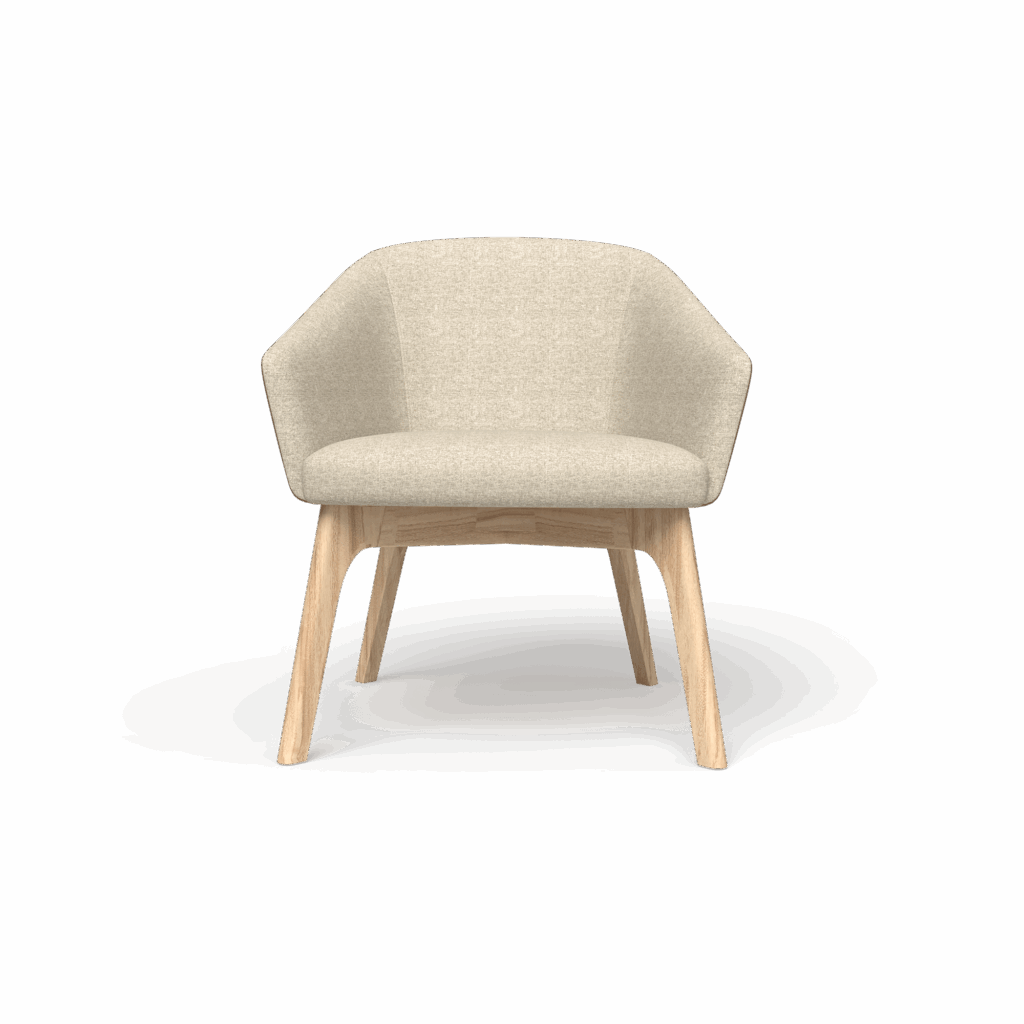 Mesa chair in tan and walnut with wooden base.