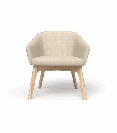 Mesa chair in tan and walnut with wooden base.