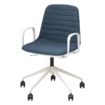 Sofia meeting chair in steel blue, with white frame and arms.