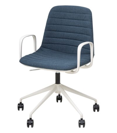 Sofia meeting chair in steel blue, with white frame and arms.