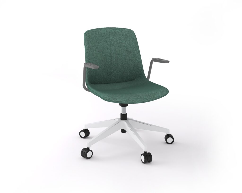 Vista swivel chair in Kelly green with white frame.