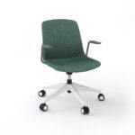 Vista swivel chair in Kelly green with white frame.