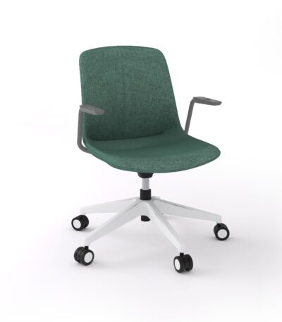 Vista swivel chair in Kelly green with white frame.
