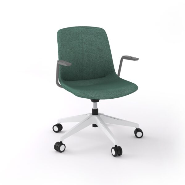 Vista swivel chair in Kelly green with white frame.