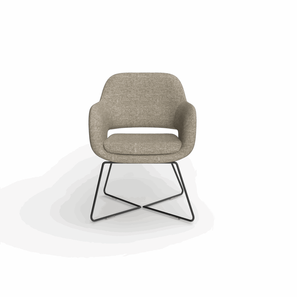 Elaro arm chair in walnut with metal base.