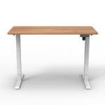 Koto desk with white frame and light walnut top.