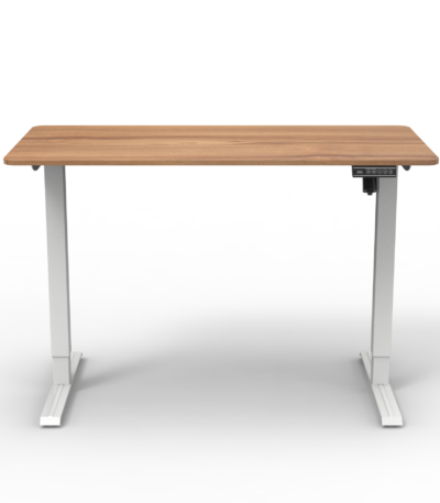 Koto desk with white frame and light walnut top.
